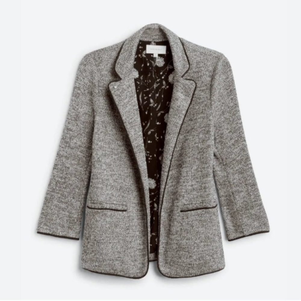 Skies Are Blue Grey Textured Open Blazer with Black Lined Interior